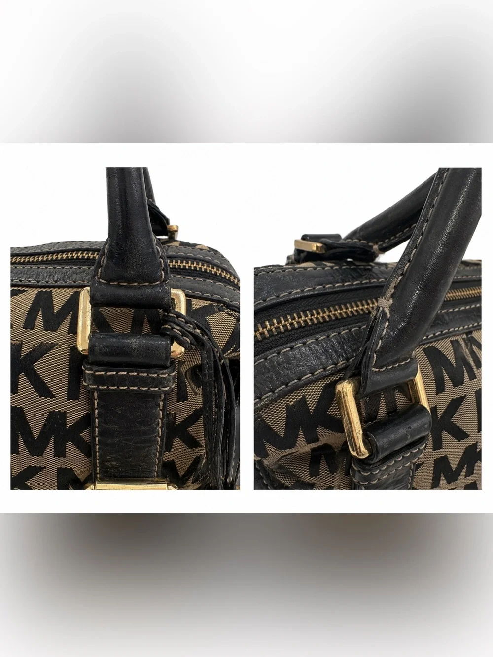 Michael Kors Grayson Signature Logo Jacquard Satchel 🖤 Leather Gold Hardware